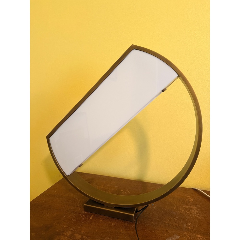 Arteriors Luna Modern Geometric Accent Lamp Brushed Brass Circularā White Shade